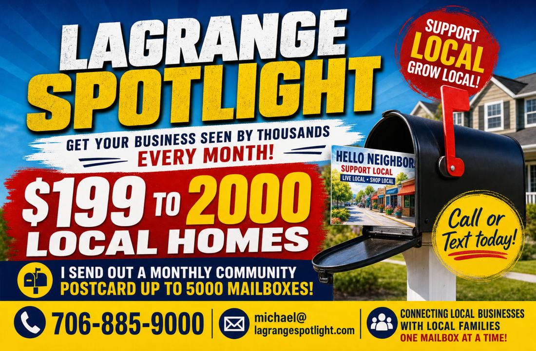 The LaGrange Spotlight card explaining shared postcard advertising from $299 to 2,500 local homes